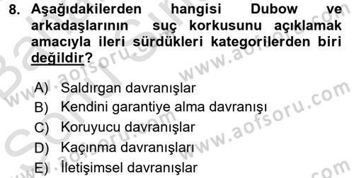 Suç Sosyolojisi Dersi 2015 - 2016 Yılı (Final) Dönem Sonu Sınav Soruları 8. Soru