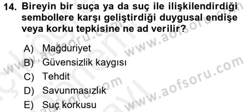 Suç Sosyolojisi Dersi 2015 - 2016 Yılı Tek Ders Sınav Soruları 14. Soru