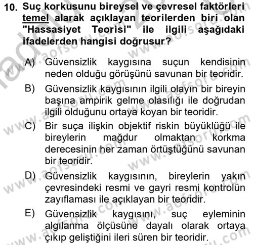 Suç Sosyolojisi Dersi 2016 - 2017 Yılı 3 Ders Sınav Soruları 10. Soru