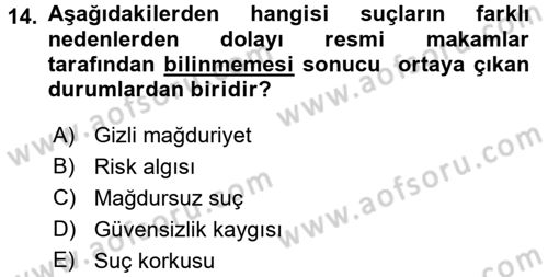 Suç Sosyolojisi Dersi 2016 - 2017 Yılı 3 Ders Sınav Soruları 14. Soru