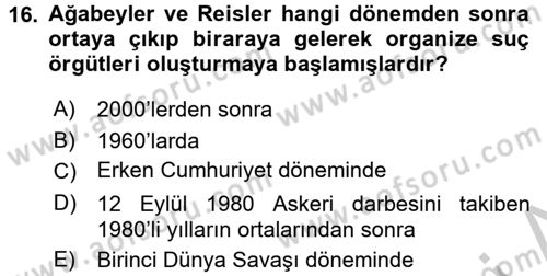 Suç Sosyolojisi Dersi 2016 - 2017 Yılı 3 Ders Sınav Soruları 16. Soru