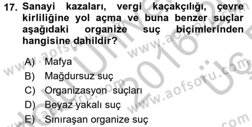 Suç Sosyolojisi Dersi 2016 - 2017 Yılı 3 Ders Sınav Soruları 17. Soru