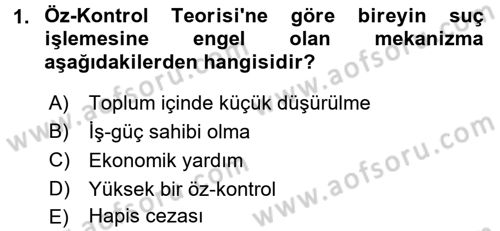 Suç Sosyolojisi Dersi 2016 - 2017 Yılı (Vize) Ara Sınav Soruları 1. Soru