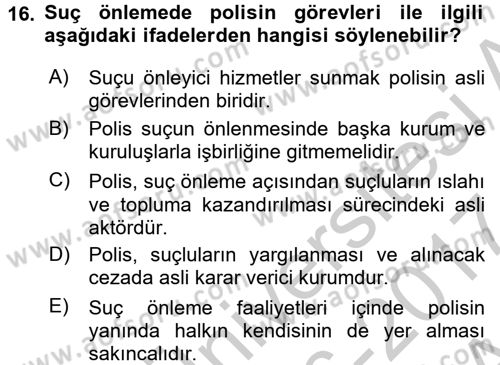 Suç Sosyolojisi Dersi 2016 - 2017 Yılı (Vize) Ara Sınav Soruları 16. Soru