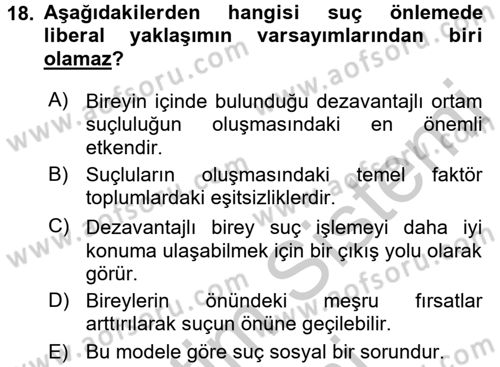 Suç Sosyolojisi Dersi 2016 - 2017 Yılı (Vize) Ara Sınav Soruları 18. Soru