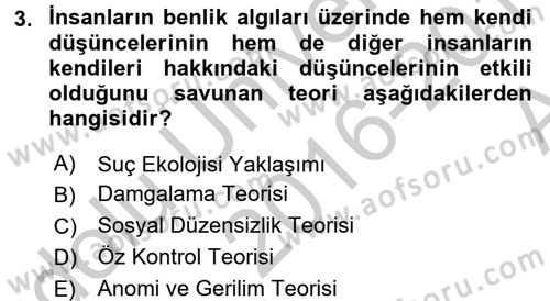Suç Sosyolojisi Dersi 2016 - 2017 Yılı (Vize) Ara Sınav Soruları 3. Soru