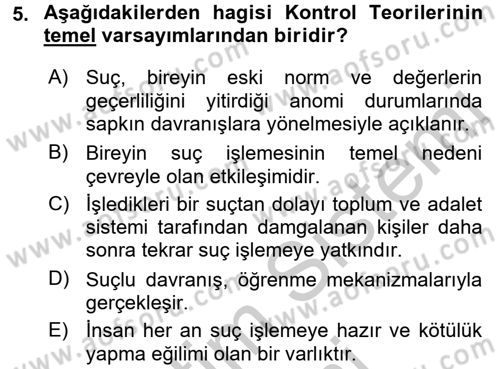 Suç Sosyolojisi Dersi 2016 - 2017 Yılı (Vize) Ara Sınav Soruları 5. Soru