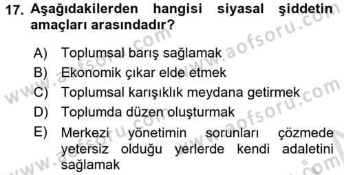 Suç Sosyolojisi Dersi 2016 - 2017 Yılı (Final) Dönem Sonu Sınav Soruları 17. Soru
