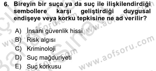 Suç Sosyolojisi Dersi 2016 - 2017 Yılı (Final) Dönem Sonu Sınav Soruları 6. Soru