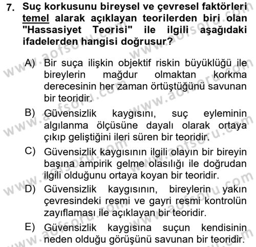 Suç Sosyolojisi Dersi 2016 - 2017 Yılı (Final) Dönem Sonu Sınav Soruları 7. Soru