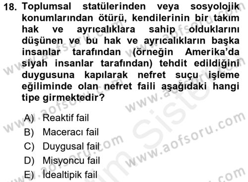 Suç Sosyolojisi Dersi 2017 - 2018 Yılı 3 Ders Sınav Soruları 18. Soru