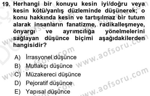 Suç Sosyolojisi Dersi 2017 - 2018 Yılı 3 Ders Sınav Soruları 19. Soru