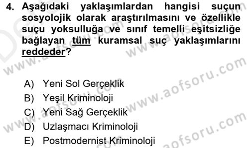 Suç Sosyolojisi Dersi 2017 - 2018 Yılı 3 Ders Sınav Soruları 4. Soru