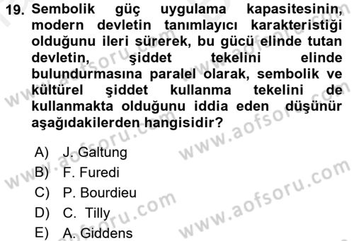 Suç Sosyolojisi Dersi 2017 - 2018 Yılı (Vize) Ara Sınav Soruları 19. Soru