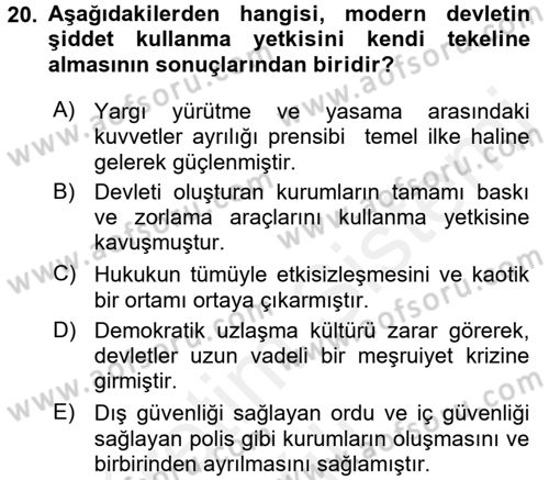 Suç Sosyolojisi Dersi 2017 - 2018 Yılı (Vize) Ara Sınav Soruları 20. Soru
