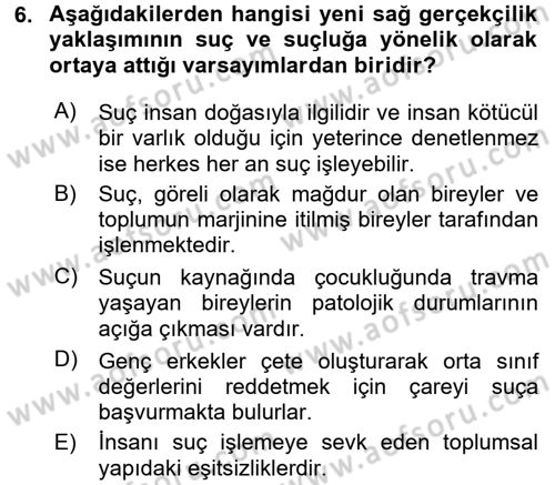 Suç Sosyolojisi Dersi 2017 - 2018 Yılı (Vize) Ara Sınav Soruları 6. Soru