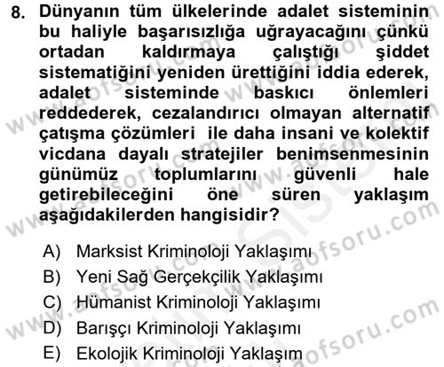 Suç Sosyolojisi Dersi 2017 - 2018 Yılı (Vize) Ara Sınav Soruları 8. Soru