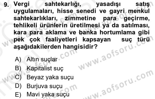 Suç Sosyolojisi Dersi 2017 - 2018 Yılı (Vize) Ara Sınav Soruları 9. Soru