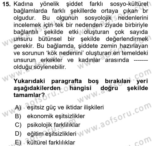 Suç Sosyolojisi Dersi 2017 - 2018 Yılı (Final) Dönem Sonu Sınav Soruları 15. Soru