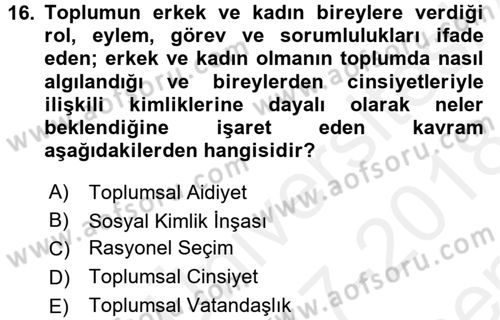 Suç Sosyolojisi Dersi 2017 - 2018 Yılı (Final) Dönem Sonu Sınav Soruları 16. Soru