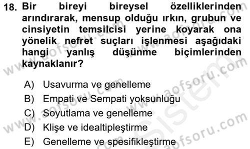Suç Sosyolojisi Dersi 2017 - 2018 Yılı (Final) Dönem Sonu Sınav Soruları 18. Soru