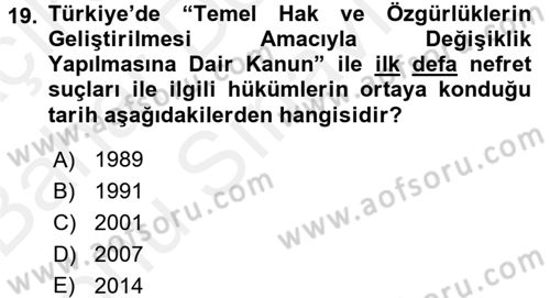 Suç Sosyolojisi Dersi 2017 - 2018 Yılı (Final) Dönem Sonu Sınav Soruları 19. Soru