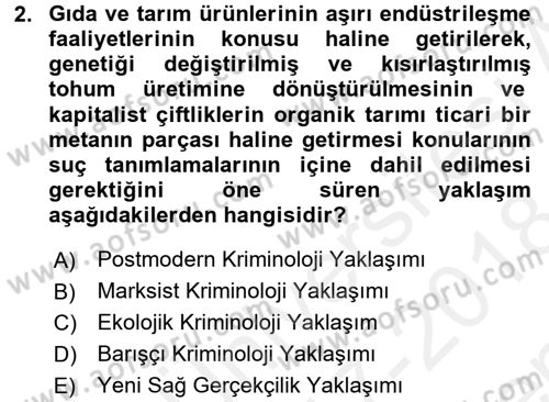 Suç Sosyolojisi Dersi 2017 - 2018 Yılı (Final) Dönem Sonu Sınav Soruları 2. Soru