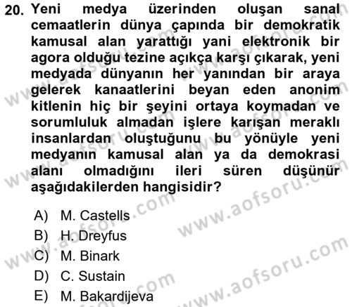 Suç Sosyolojisi Dersi 2017 - 2018 Yılı (Final) Dönem Sonu Sınav Soruları 20. Soru