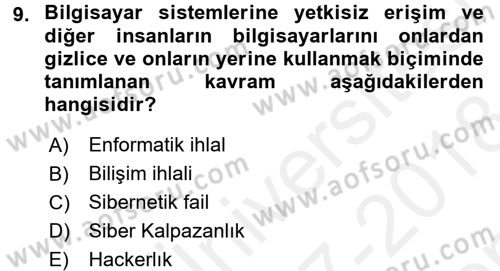 Suç Sosyolojisi Dersi 2017 - 2018 Yılı (Final) Dönem Sonu Sınav Soruları 9. Soru