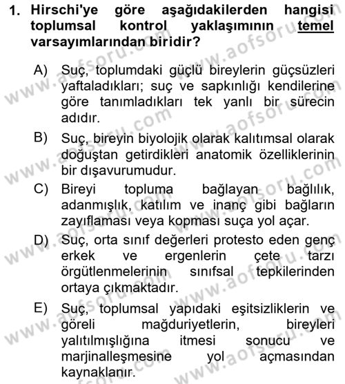 Suç Sosyolojisi Dersi 2018 - 2019 Yılı 3 Ders Sınav Soruları 1. Soru