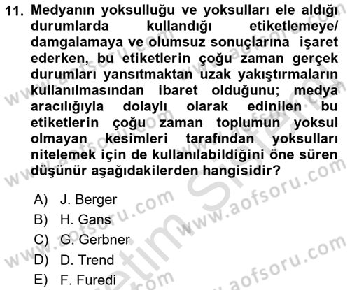 Suç Sosyolojisi Dersi 2018 - 2019 Yılı 3 Ders Sınav Soruları 11. Soru