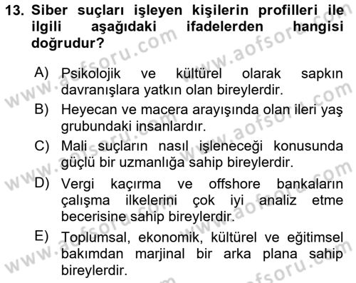 Suç Sosyolojisi Dersi 2018 - 2019 Yılı 3 Ders Sınav Soruları 13. Soru