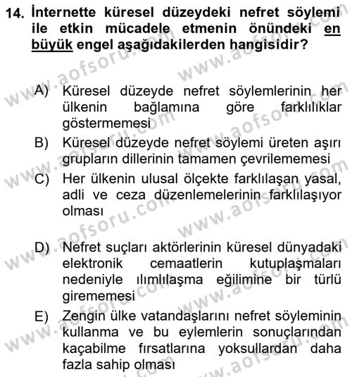 Suç Sosyolojisi Dersi 2018 - 2019 Yılı 3 Ders Sınav Soruları 14. Soru