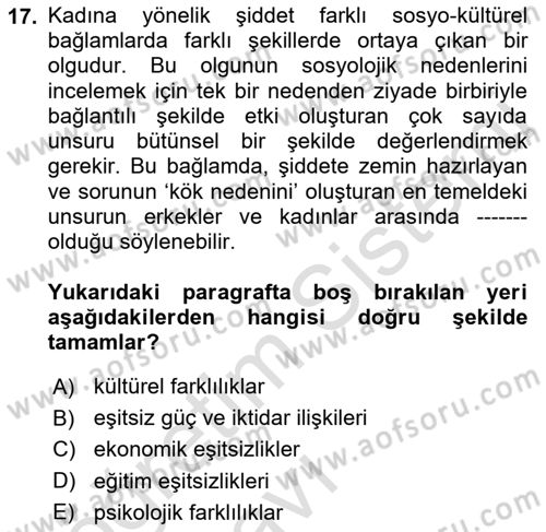 Suç Sosyolojisi Dersi 2018 - 2019 Yılı 3 Ders Sınav Soruları 17. Soru