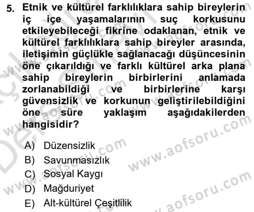 Suç Sosyolojisi Dersi 2018 - 2019 Yılı 3 Ders Sınav Soruları 5. Soru