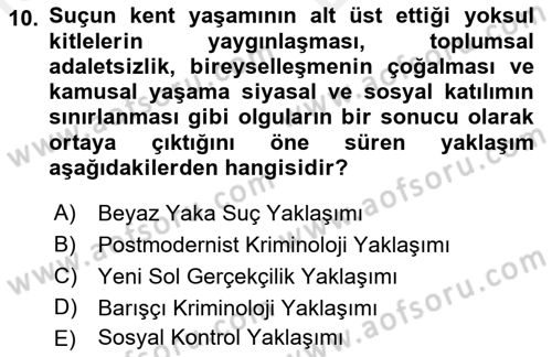 Suç Sosyolojisi Dersi 2018 - 2019 Yılı (Vize) Ara Sınav Soruları 10. Soru