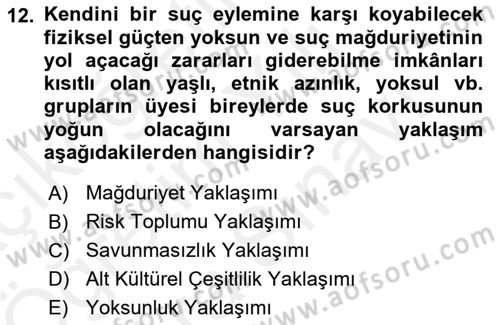 Suç Sosyolojisi Dersi 2018 - 2019 Yılı (Vize) Ara Sınav Soruları 12. Soru