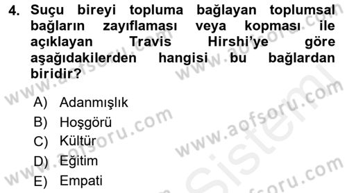 Suç Sosyolojisi Dersi 2018 - 2019 Yılı (Vize) Ara Sınav Soruları 4. Soru