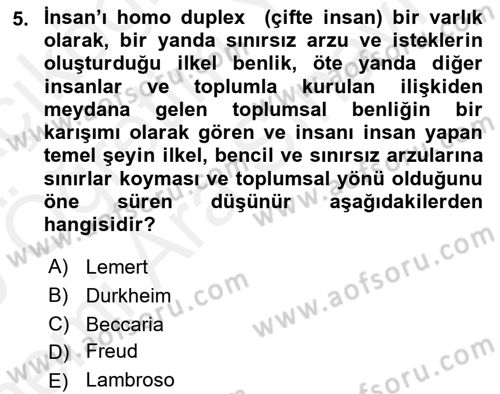 Suç Sosyolojisi Dersi 2018 - 2019 Yılı (Vize) Ara Sınav Soruları 5. Soru