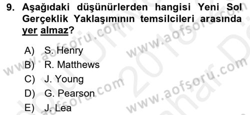 Suç Sosyolojisi Dersi 2018 - 2019 Yılı (Vize) Ara Sınav Soruları 9. Soru