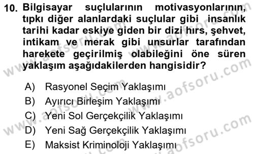 Suç Sosyolojisi Dersi 2018 - 2019 Yılı (Final) Dönem Sonu Sınav Soruları 10. Soru