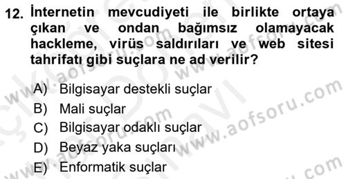 Suç Sosyolojisi Dersi 2018 - 2019 Yılı (Final) Dönem Sonu Sınav Soruları 12. Soru