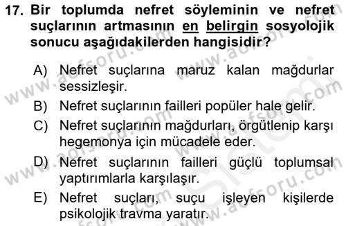 Suç Sosyolojisi Dersi 2018 - 2019 Yılı (Final) Dönem Sonu Sınav Soruları 17. Soru