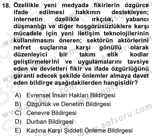 Suç Sosyolojisi Dersi 2018 - 2019 Yılı (Final) Dönem Sonu Sınav Soruları 18. Soru