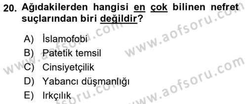 Suç Sosyolojisi Dersi 2018 - 2019 Yılı (Final) Dönem Sonu Sınav Soruları 20. Soru