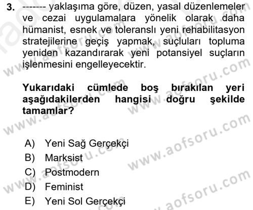Suç Sosyolojisi Dersi 2018 - 2019 Yılı (Final) Dönem Sonu Sınav Soruları 3. Soru