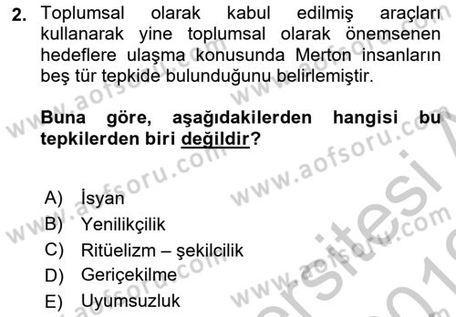 Suç Sosyolojisi Dersi 2018 - 2019 Yılı Yaz Okulu Sınav Soruları 2. Soru