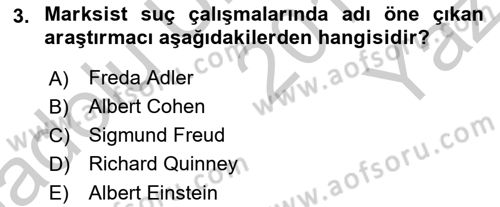 Suç Sosyolojisi Dersi 2018 - 2019 Yılı Yaz Okulu Sınav Soruları 3. Soru