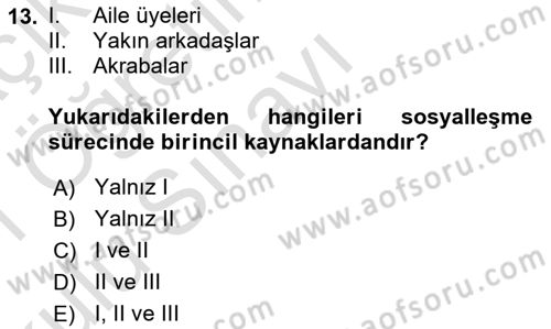 Suç Sosyolojisi Dersi 2020 - 2021 Yılı Yaz Okulu Sınav Soruları 13. Soru