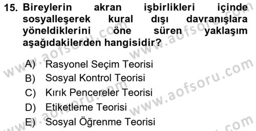 Suç Sosyolojisi Dersi 2020 - 2021 Yılı Yaz Okulu Sınav Soruları 15. Soru